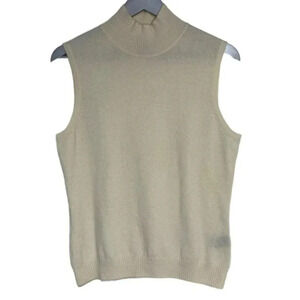 Prive‎ Cashmere L Ivory sleeveless mock neck sweater